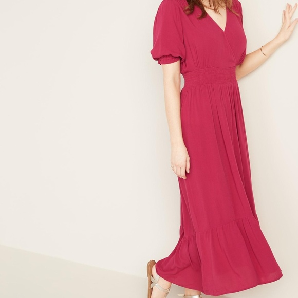 Old Navy Dresses & Skirts - Old Navy Waist-Defined Wrap-Front Crepe Midi New